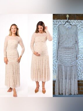 Worth Collective Floral Mesh Maxi Dress L Ruched Maternity Bump Friendly Cottage
